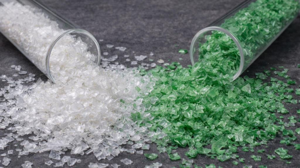 Clear vs Green rPET Flakes: How Colour Segregation Shapes Prices in India (2025)